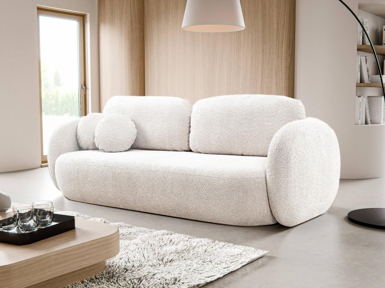 Designerska sofa w tkaninie bouclé biała rozkładana OLIS
