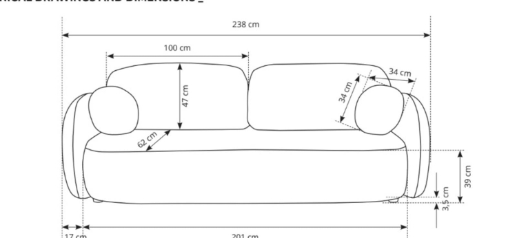 Sofa w jasnym odcieniu beżu 3-osobowa z funkcją spania OLIS