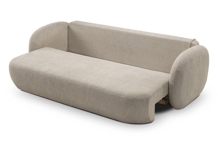 Grafitowa zaokrąglona sofa z funkcją spania tkanina baranek OLIS
