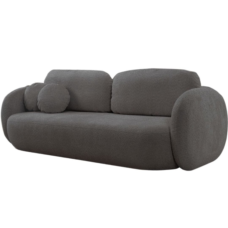 Grafitowa zaokrąglona sofa z funkcją spania tkanina baranek OLIS