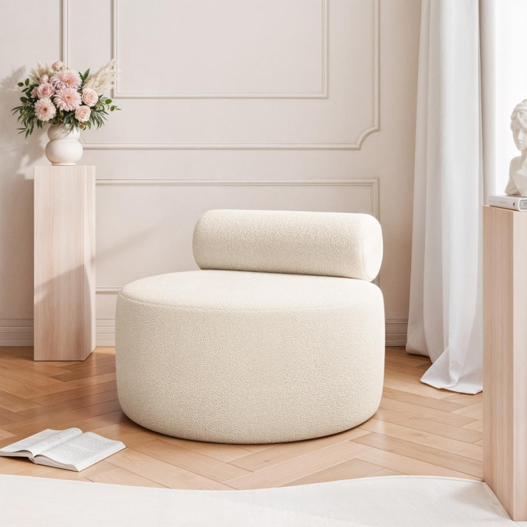 Modny kremowy fotel okrągły w minimalistycznym stylu CLAUS