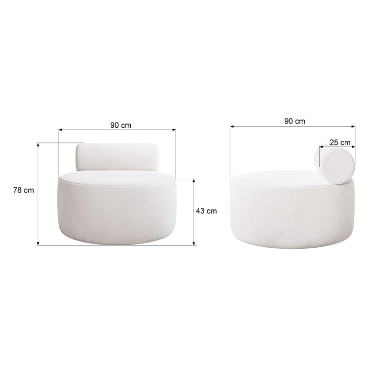 Okrągły fotel w jasnym odcieniu beżu bez podłokietników CLAUS