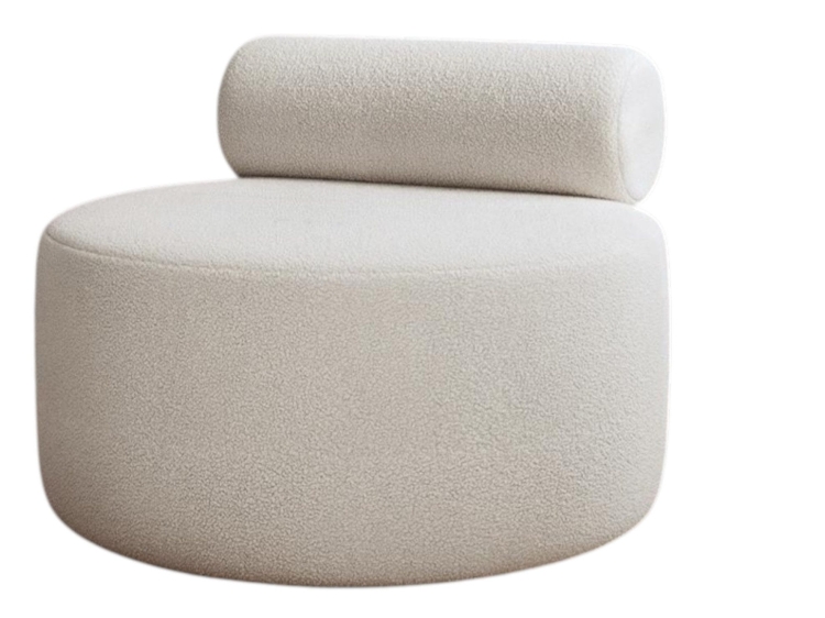 Okrągły fotel w jasnym odcieniu beżu bez podłokietników CLAUS