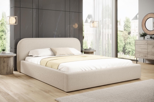 Designerskie łóżko tapicerowane w jasnym odcieniu beżu RONDIS