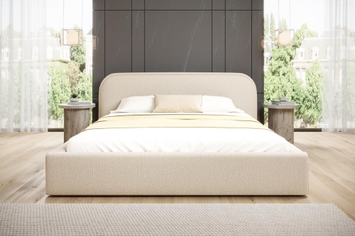 Designerskie łóżko tapicerowane w jasnym odcieniu beżu RONDIS
