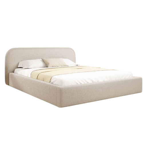 Designerskie łóżko tapicerowane w jasnym odcieniu beżu RONDIS