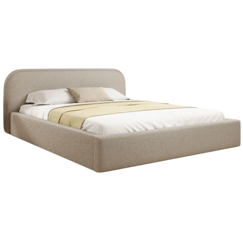 Beżowe minimalistyczne łóżko z pojemnikiem na pościel RONDIS