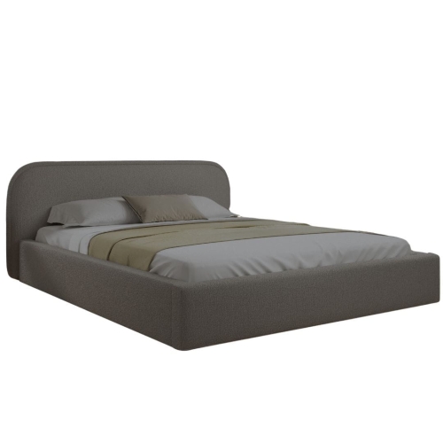 Stylowe grafitowe łóżko tapicerowane tkanina boucle RONDIS