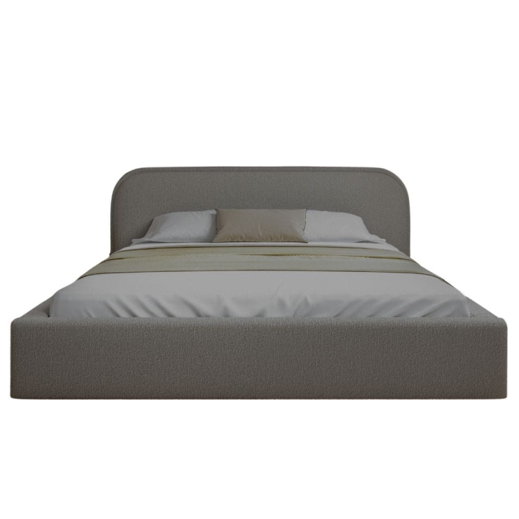 Stylowe grafitowe łóżko tapicerowane tkanina boucle RONDIS