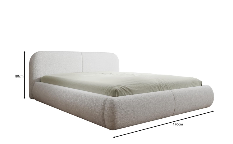 Beżowe zaokrąglone łóżko w minimalistycznym stylu boucle ALBA