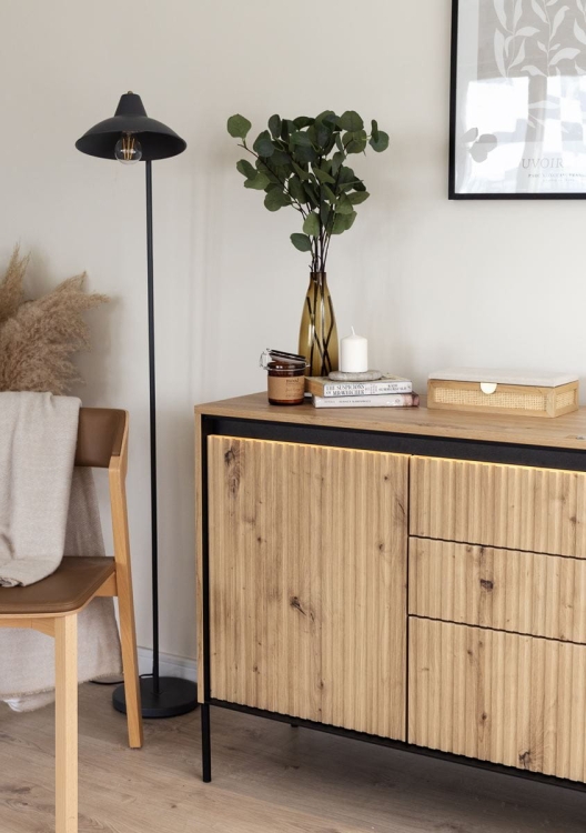 Ryflowana komoda w nowoczesnym stylu dąb artisan FLORES
