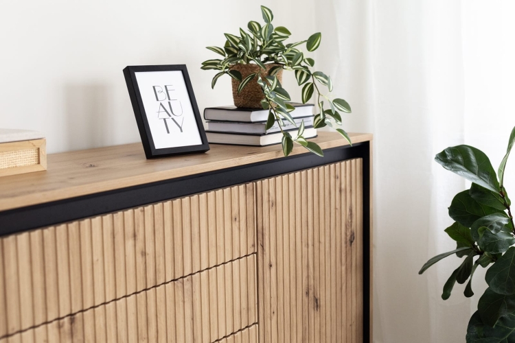 Ryflowana komoda w nowoczesnym stylu dąb artisan FLORES