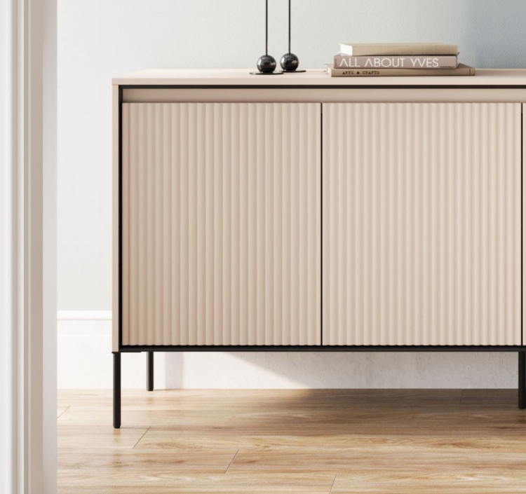 Pojemna 4-drzwiowa komoda szara do nowoczesnego salonu FLORES