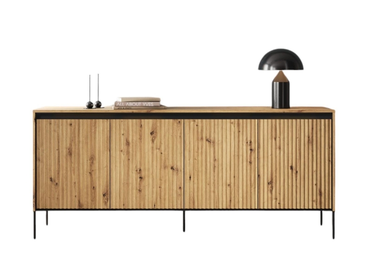 Ryflowana komoda w kolorze dąb artisan na metalowych nóżkach FLORES