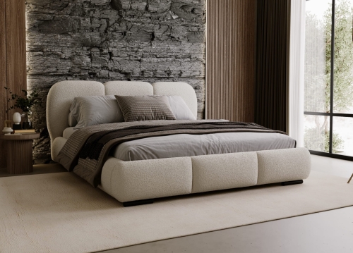 Nowoczesne łóżko tapicerowane tkanina boucle jasny beż COSE
