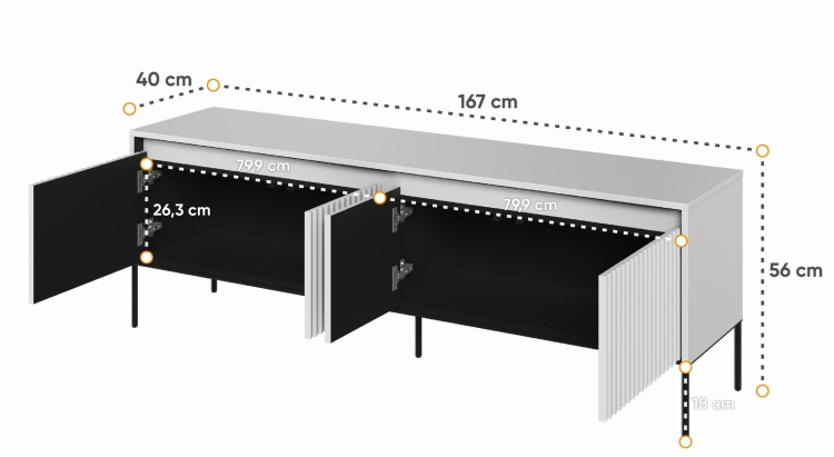 Nowoczesna ryflowana szafka RTV na metalowych nogach FLORES