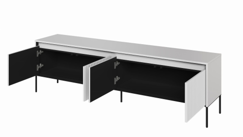 Szara czterodrzwiowa szafka pod telewizor z ryflowaniem FLORES