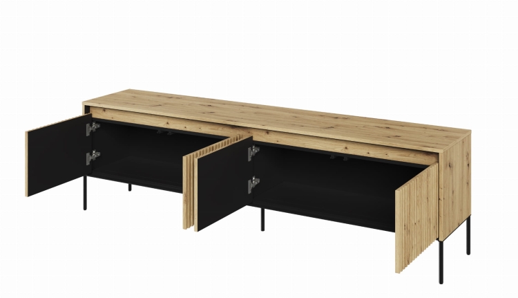 Stolik pod telewizor dąb artisan loftowy z ryflowanym frontem FLORES