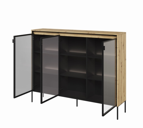 Wolnostojąca przeszklona witryna 150 cm z oświetleniem FLORES