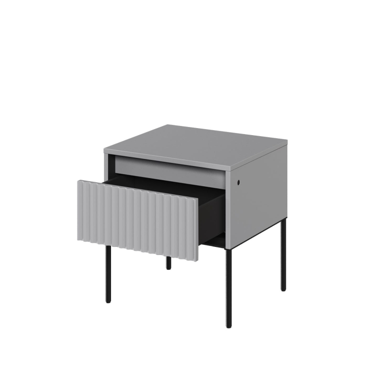 Nowoczesna szafka nocna szara na wysokich metalowych nogach FLORES