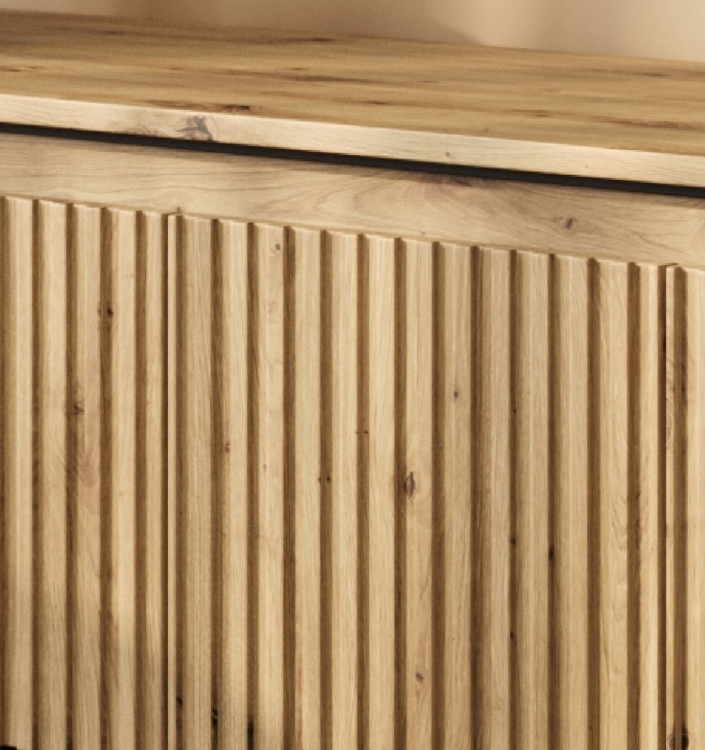 Designerski stolik nocny dąb artisan z czarną ramą z szufladą FLORES