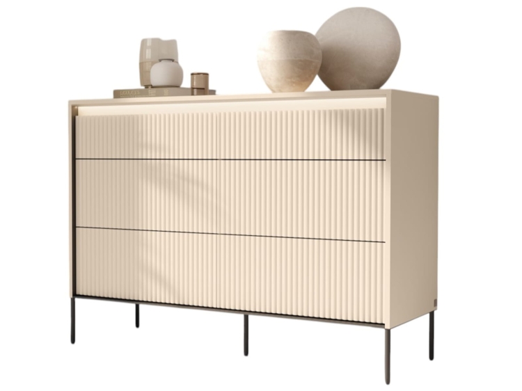 Komoda z oświetleniem LED 6 szuflad do nowoczesnej sypialni FLORES