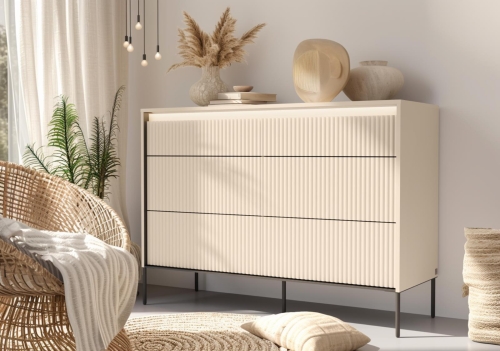 Komoda z oświetleniem LED 6 szuflad do nowoczesnej sypialni FLORES