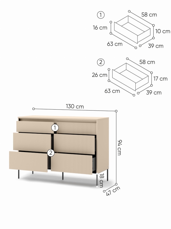 Komoda z oświetleniem LED 6 szuflad do nowoczesnej sypialni FLORES