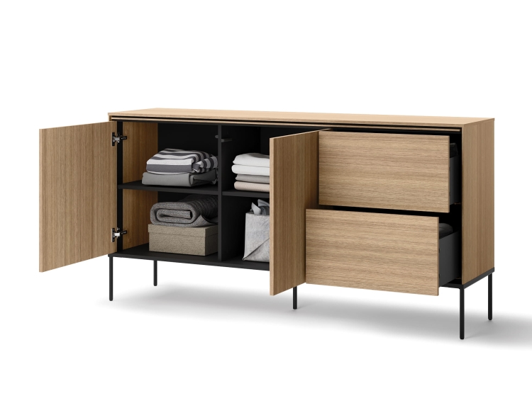 Designerska komoda w odcieniu drewna na metalowych nóżkach MILANS