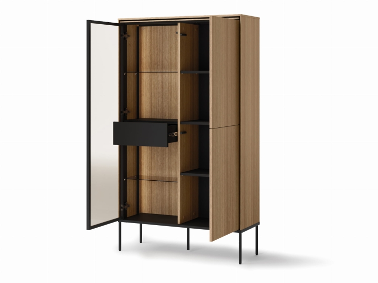 Nowoczesna przeszklona witryna w kolorze drewna oświetlenie LED MILANS