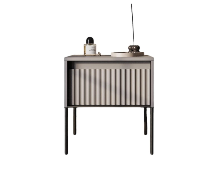 Nowoczesna szafka nocna szara na wysokich metalowych nogach FLORES