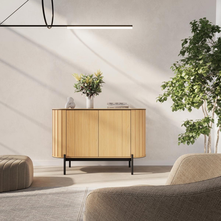 Kompaktowa komoda dąb vincenza o zaokrąglonych kształtach do salonu RATTAS