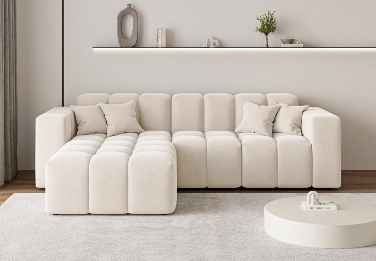 Narożnik bubble tapicerowany tkaniną komodo OMBO KREMOWY