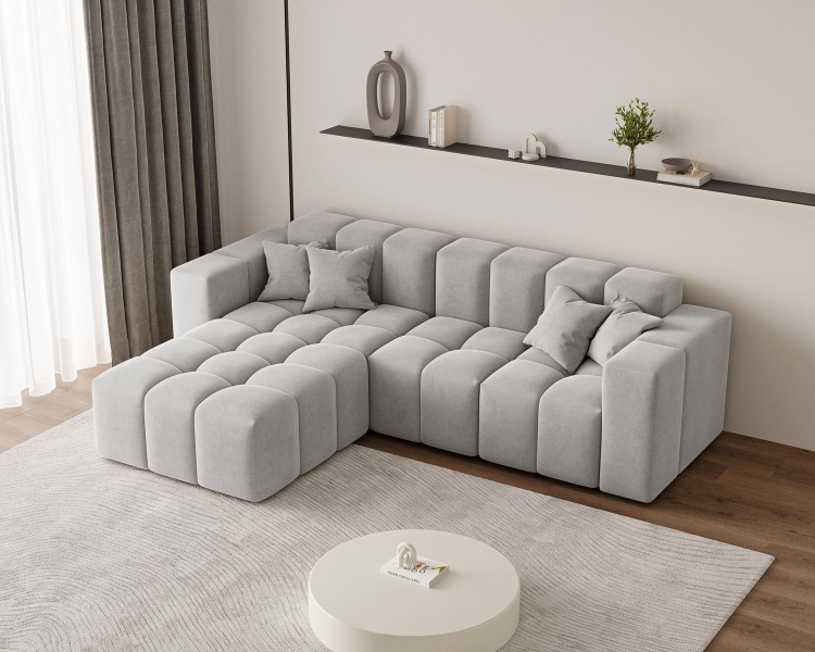 Nowoczesny szary narożnik typu bubble lewostronny OMBO