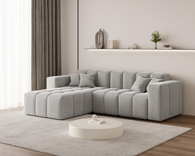 Nowoczesny szary narożnik typu bubble lewostronny OMBO