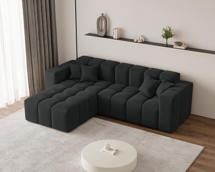 Czarny elegancki narożnik do salonu typu bubble OMBO