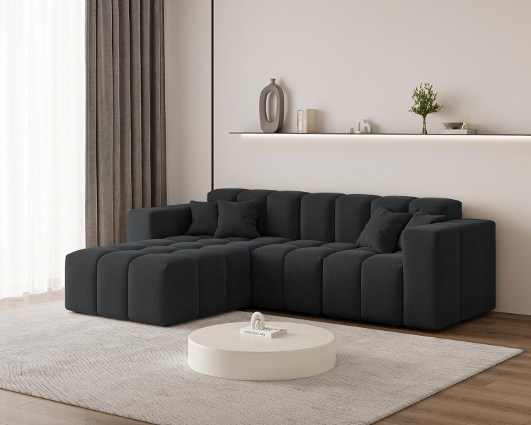 Czarny elegancki narożnik do salonu typu bubble OMBO