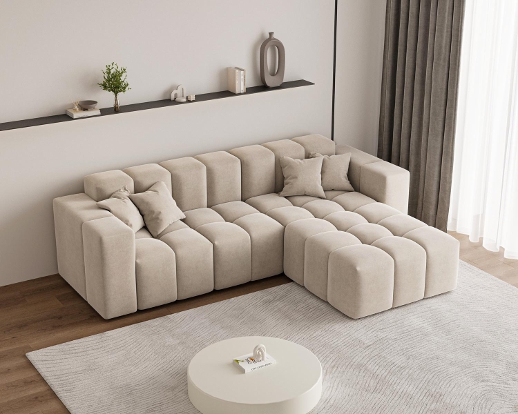 Narożnik tapicerowany w odcieniu beżu do salonu OMBO