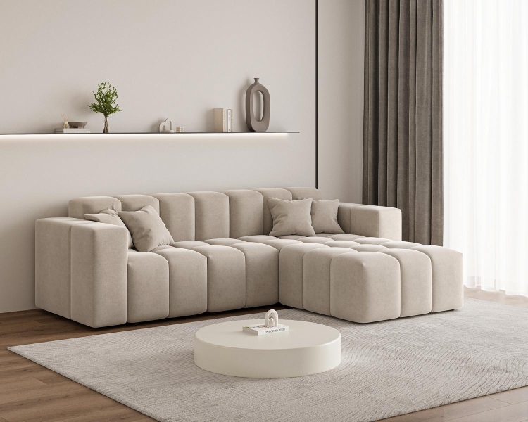 Narożnik tapicerowany w odcieniu beżu do salonu OMBO