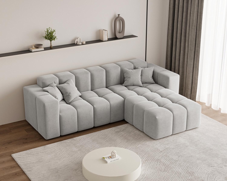 Tapicerowany narożnik typu bubble w szarej tkaninie OMBO