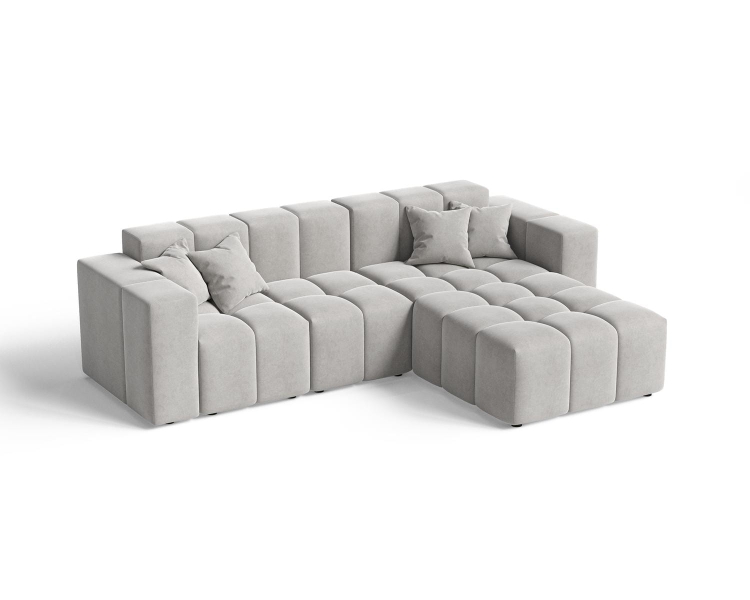 Tapicerowany narożnik typu bubble w szarej tkaninie OMBO