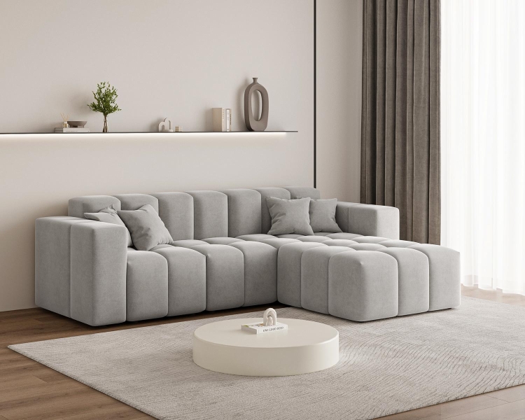 Tapicerowany narożnik typu bubble w szarej tkaninie OMBO