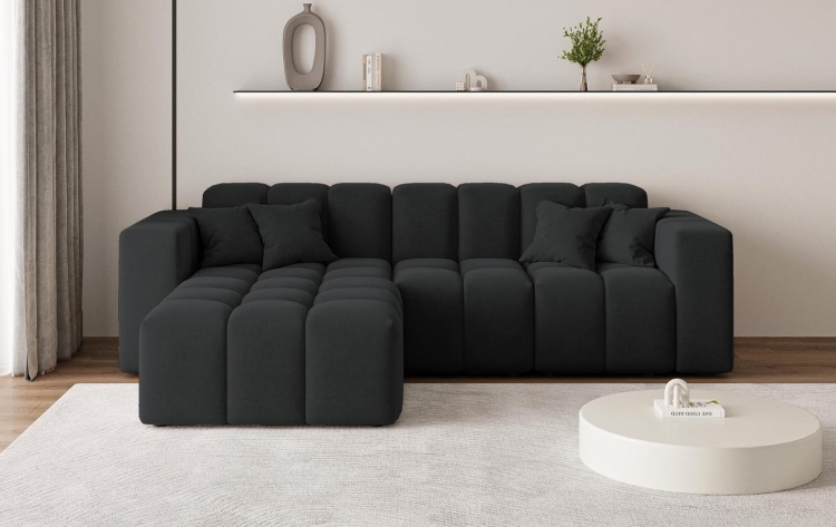 Czarny elegancki narożnik do salonu typu bubble OMBO