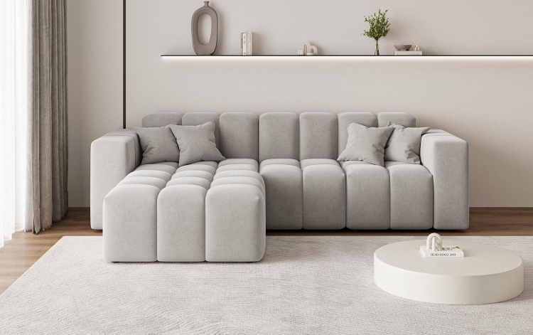 Nowoczesny szary narożnik typu bubble lewostronny OMBO