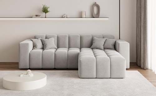 Tapicerowany narożnik typu bubble w szarej tkaninie OMBO