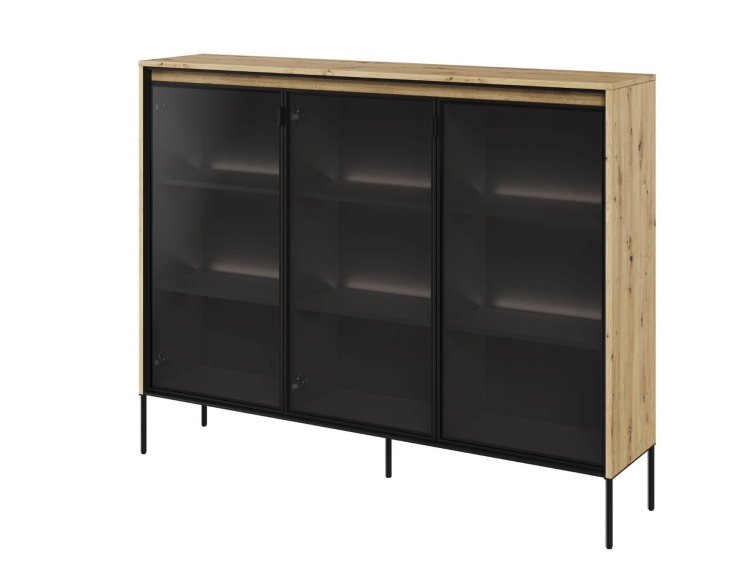 Wolnostojąca przeszklona witryna 150 cm z oświetleniem FLORES