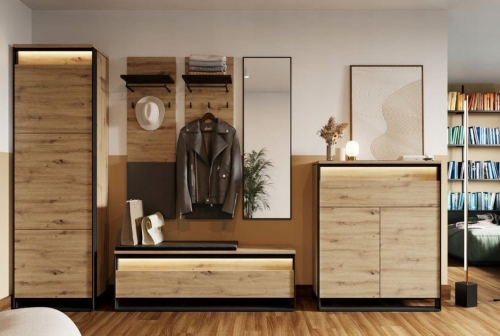 Zestaw mebli w stylu loftowym dąb artisan do garderoby z lustrem NINO