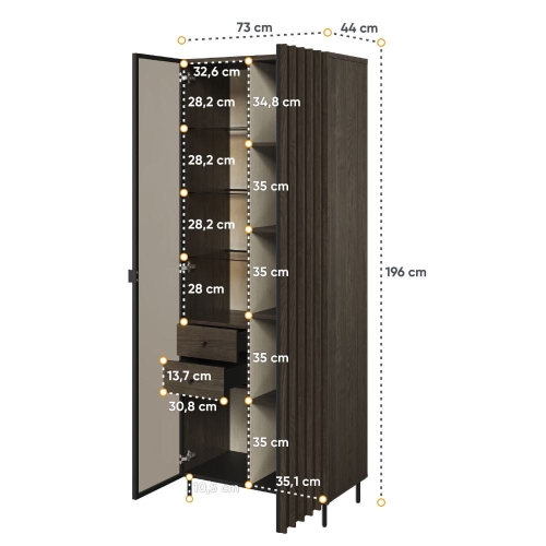 Stylowa przeszklona witryna wolnostojąca z ryflowaniem NOBO