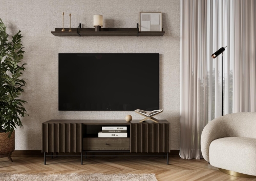 Designerska szafka pod telewizor z ryflowanym frontem z szufladą NOBO