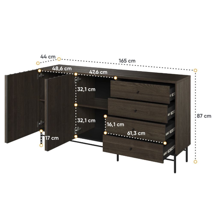 Ryflowana nowoczesna komoda z szufladami 165 cm do salonu NOBO